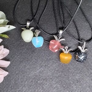Apple Shaped Natural Stone Pendants Necklaces Set of 5